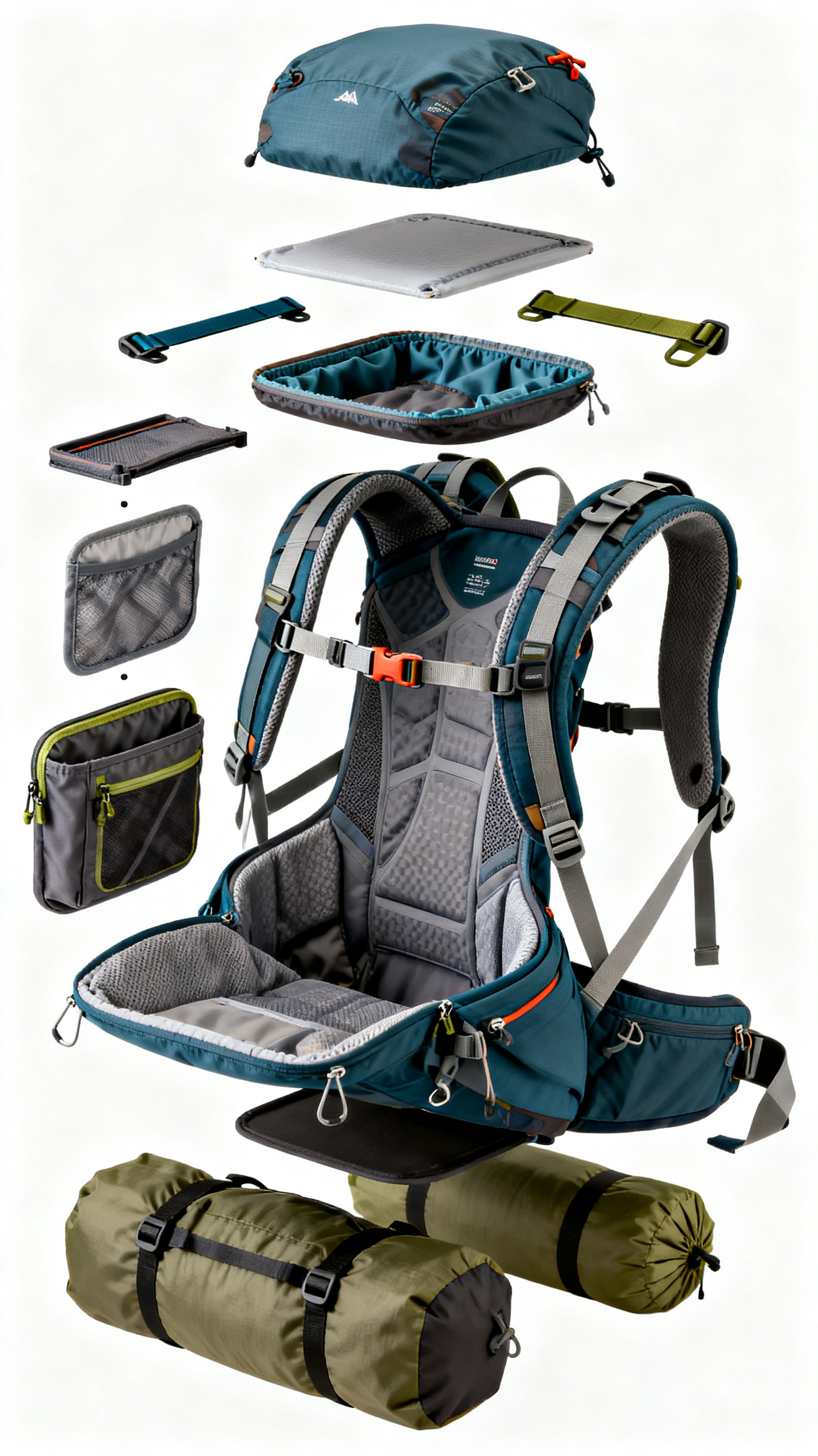 Backpack exploded view —customizable components