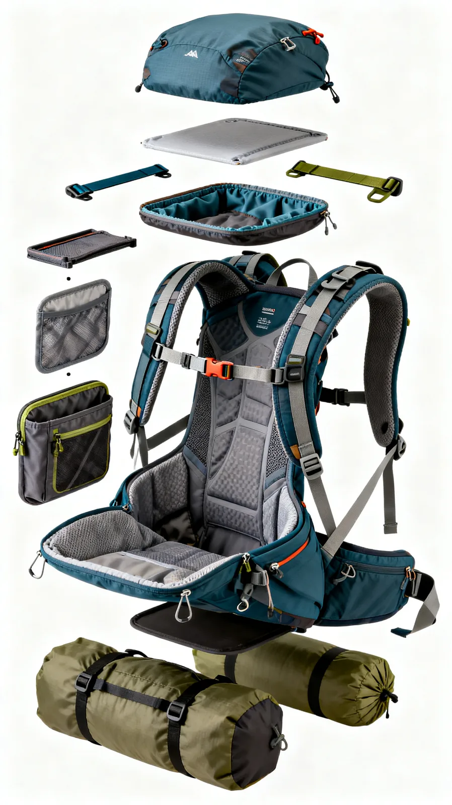 Backpack exploded view 鈥攃ustomizable components