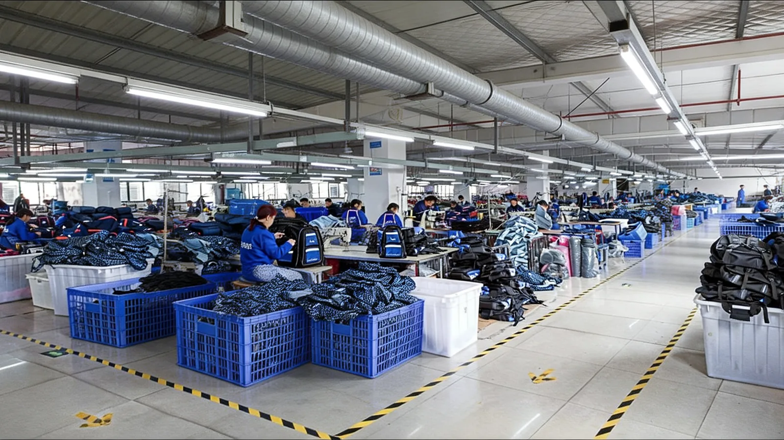 Production floor with sewing stations